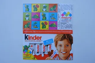 Kinderschokolade, mit Memory-Kärtchen zum ausschneiden (Teil der Verpackung), von Ferrero.