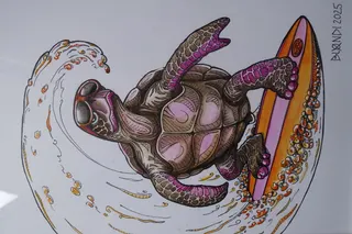 Auftragsarbeit, quadratischer Brotkasten, ein optimales Gefäß, um Backwaren lange frisch zu halten. Aus Ton aufgebaut, handbemalt (auch innen mit Schildkröten), die Tiere auf allen Seiten halbplastisch, insgesamt geradezu skulptural heraus gearbeitet (Koalabär, Schildkröte mit Kranich, Schlange, Vogelköpfe), massiver Holzdeckel, am Griff mit einer Schildkröte verziert, Höhe 38 cm, sign.