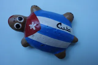 Dieses getöpferte Souvenier, handbemalt, Größe 6,5 cm, hat mir die befreundete Künstlerin Reinhild Gerum aus Cuba mitgebracht.