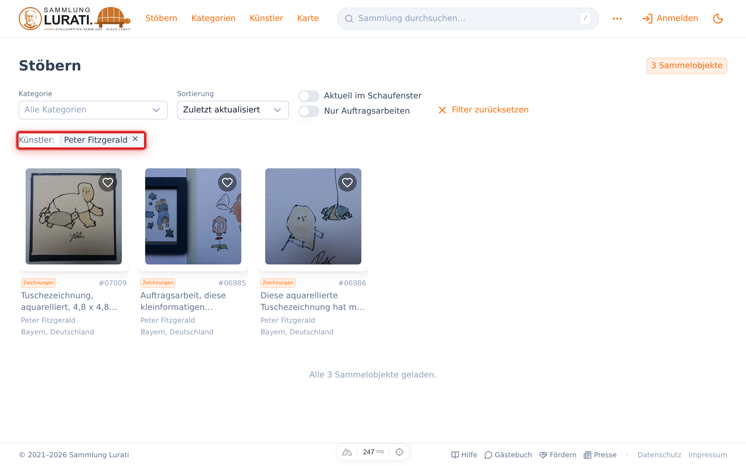 Ein aktiver Künstler-Filter erscheint als Chip unter der Filterleiste.