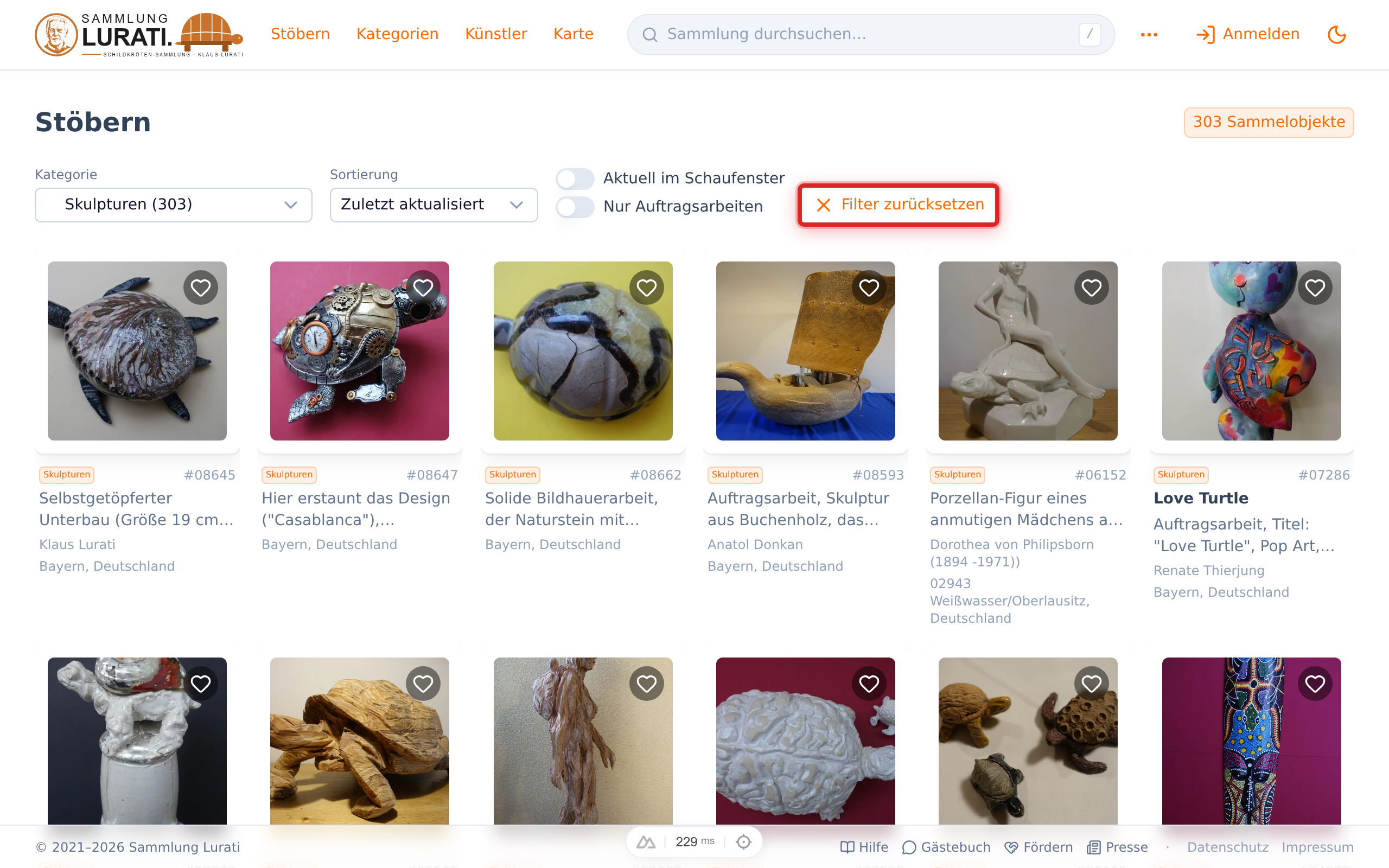 Der Button „Filter zurücksetzen" erscheint, sobald mindestens ein Filter aktiv ist.