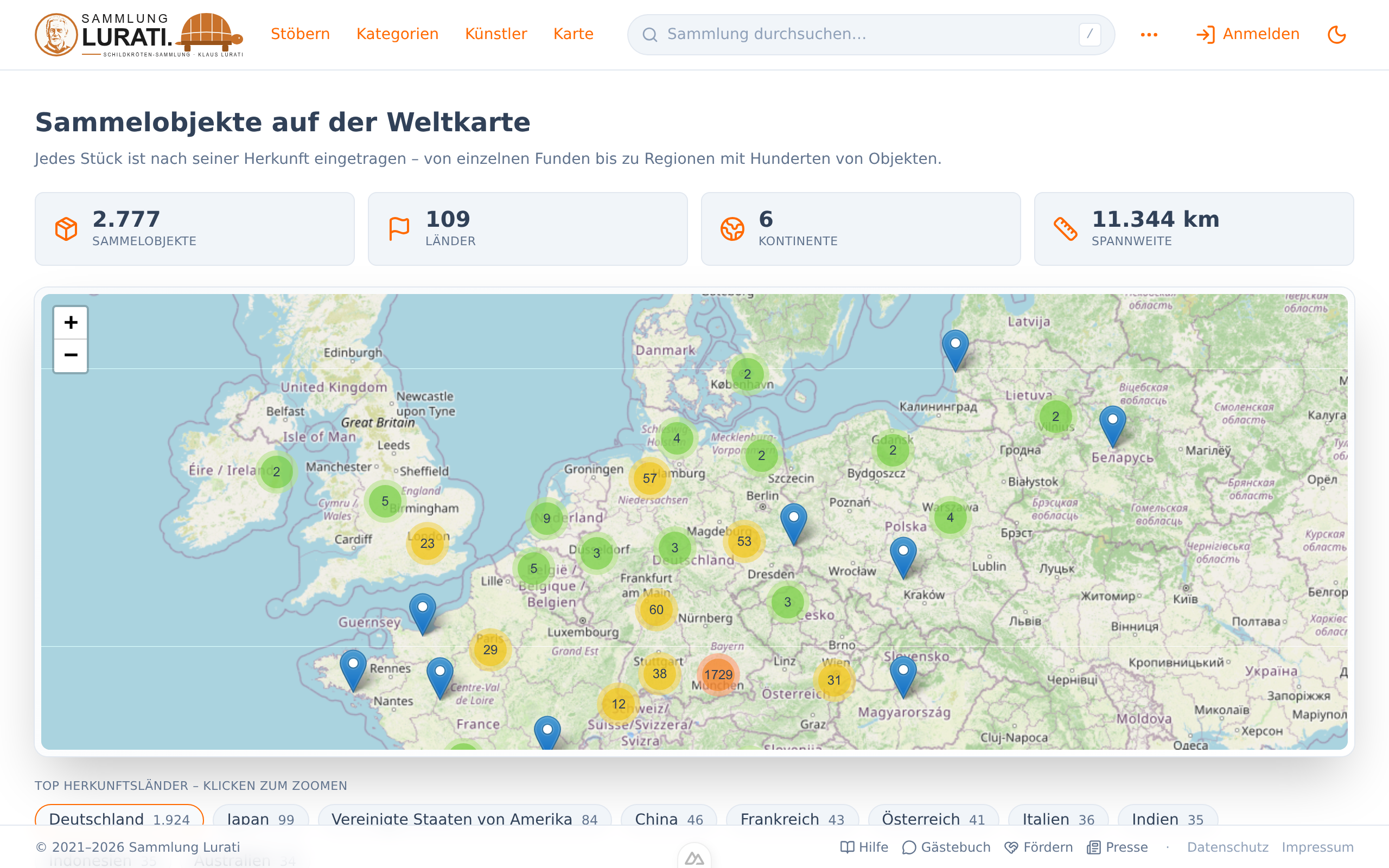 Die Karte ist auf Deutschland gezoomt, nachdem auf den entsprechenden Knopf geklickt wurde.