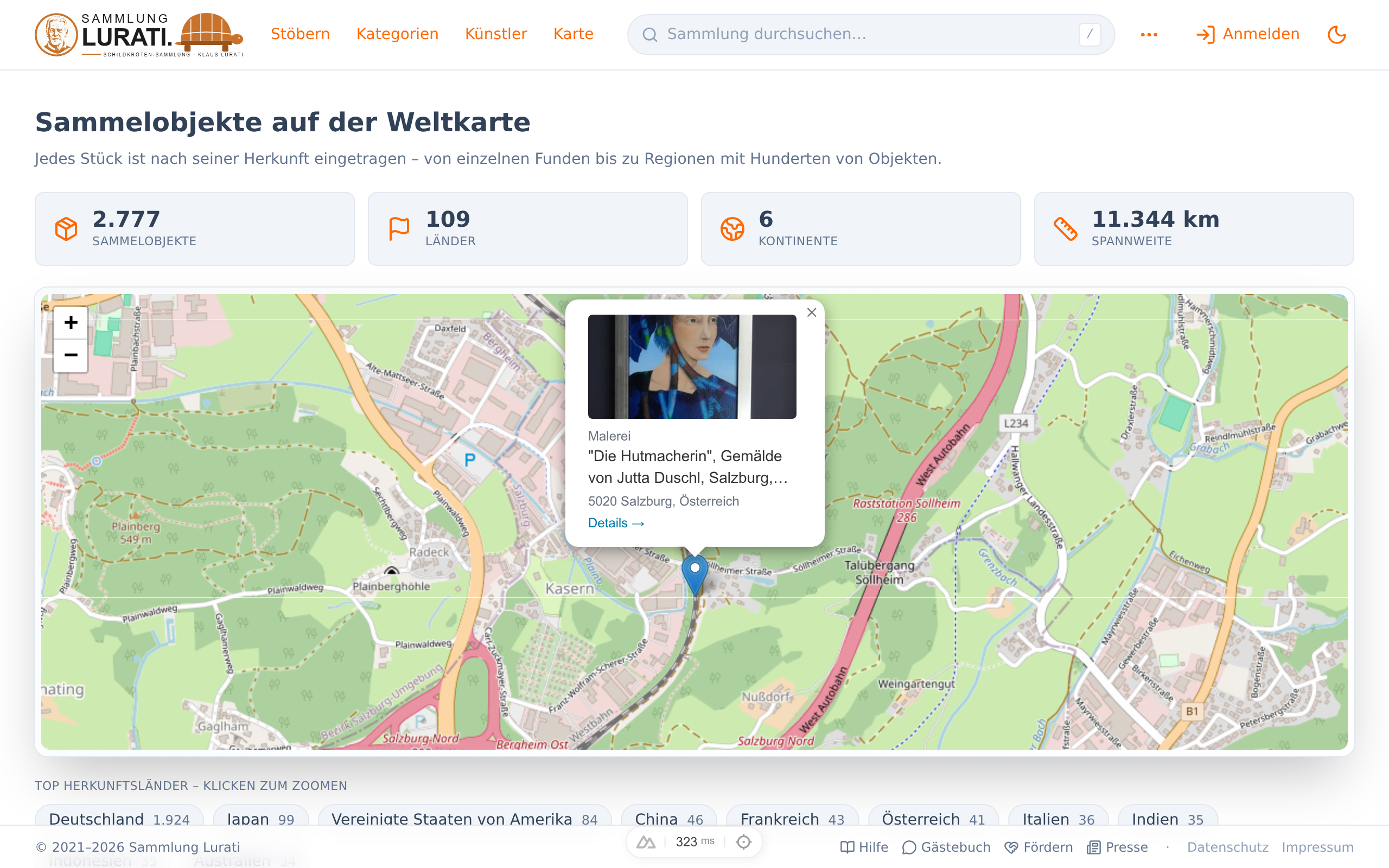 Ein geöffneter Marker mit Vorschau-Bild und „Details →"-Link.
